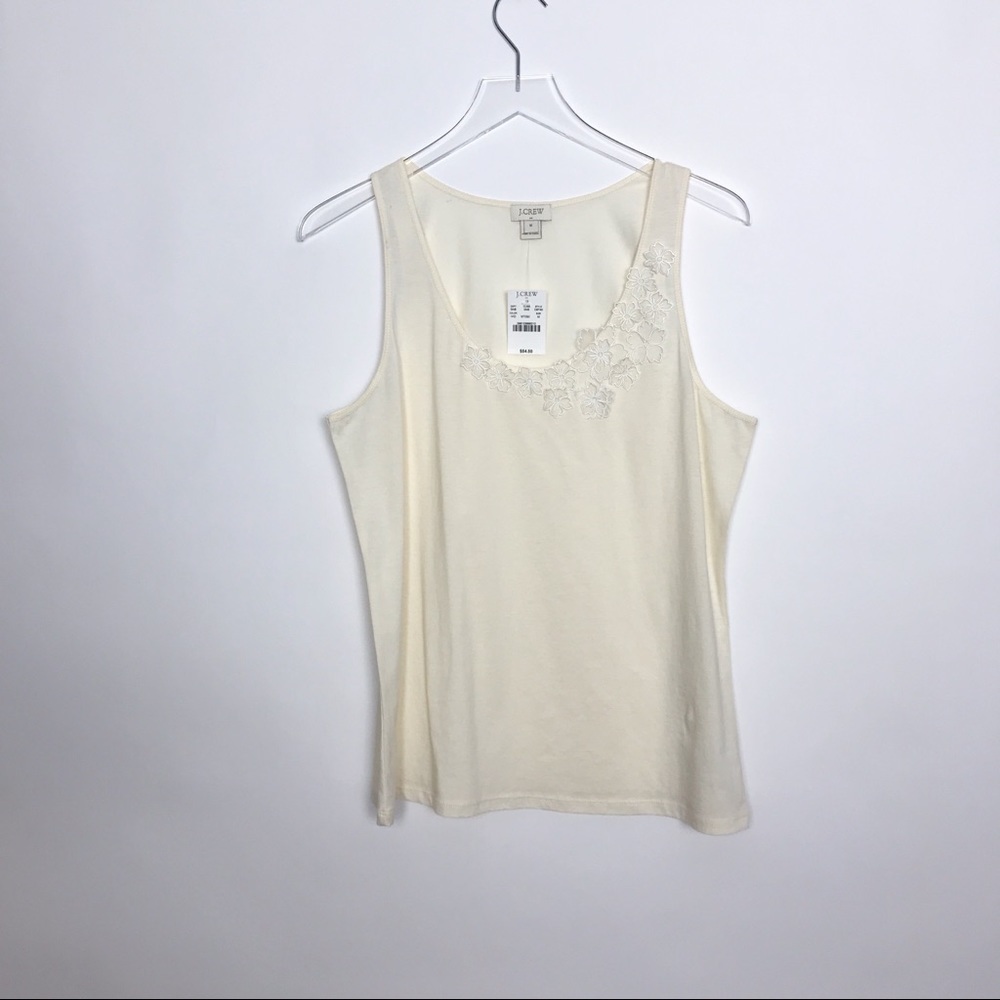 J. Crew cream top with net floral appliqués NWT M